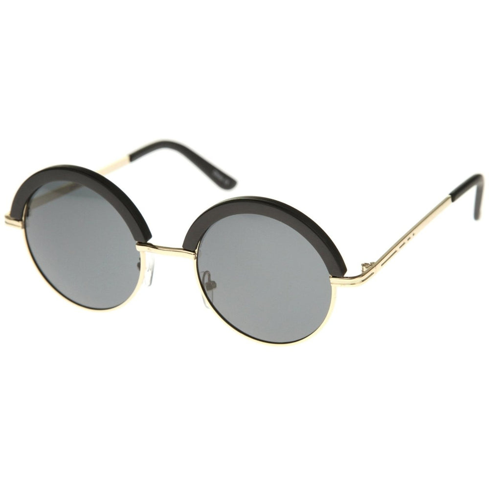 Mod Fashion Oversize Half-Frame Brow Eyelid Round Sunglasses 50mm Image 2