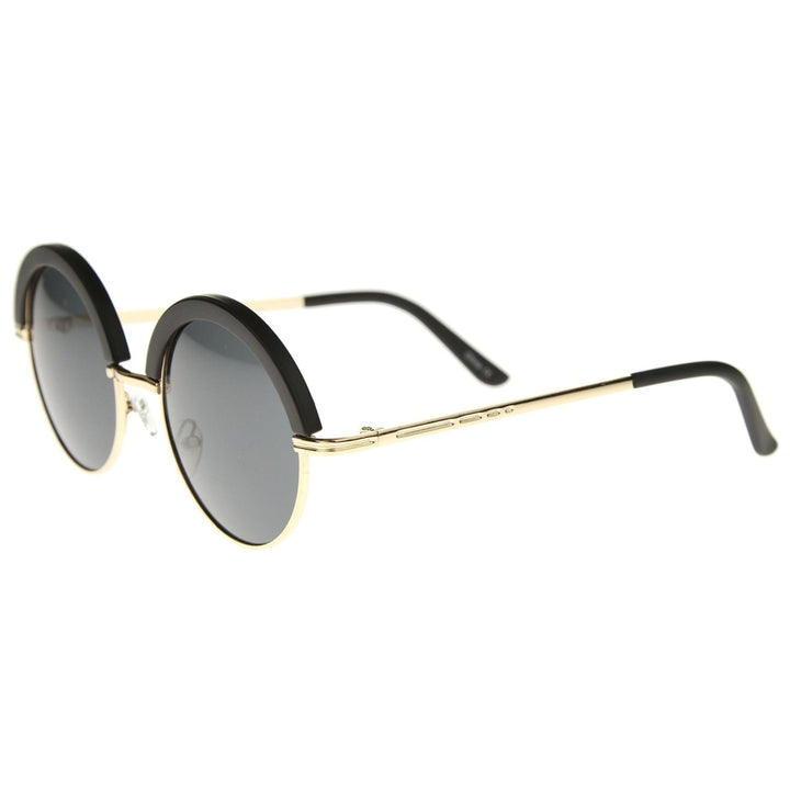 Mod Fashion Oversize Half-Frame Brow Eyelid Round Sunglasses 50mm Image 3