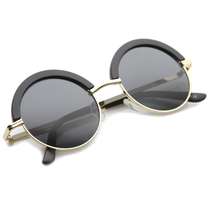 Mod Fashion Oversize Half-Frame Brow Eyelid Round Sunglasses 50mm Image 4