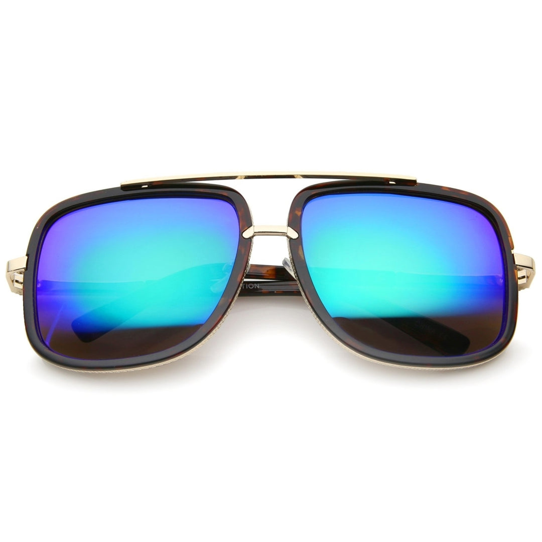 Modern Brow Bar Color Mirror Lens Oversize Square Aviator Sunglasses 59mm Image 1