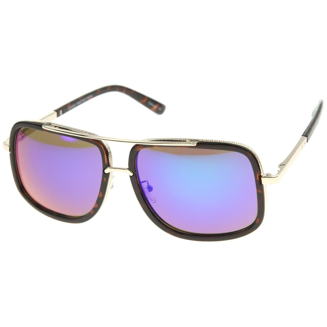 Modern Brow Bar Color Mirror Lens Oversize Square Aviator Sunglasses 59mm Image 2
