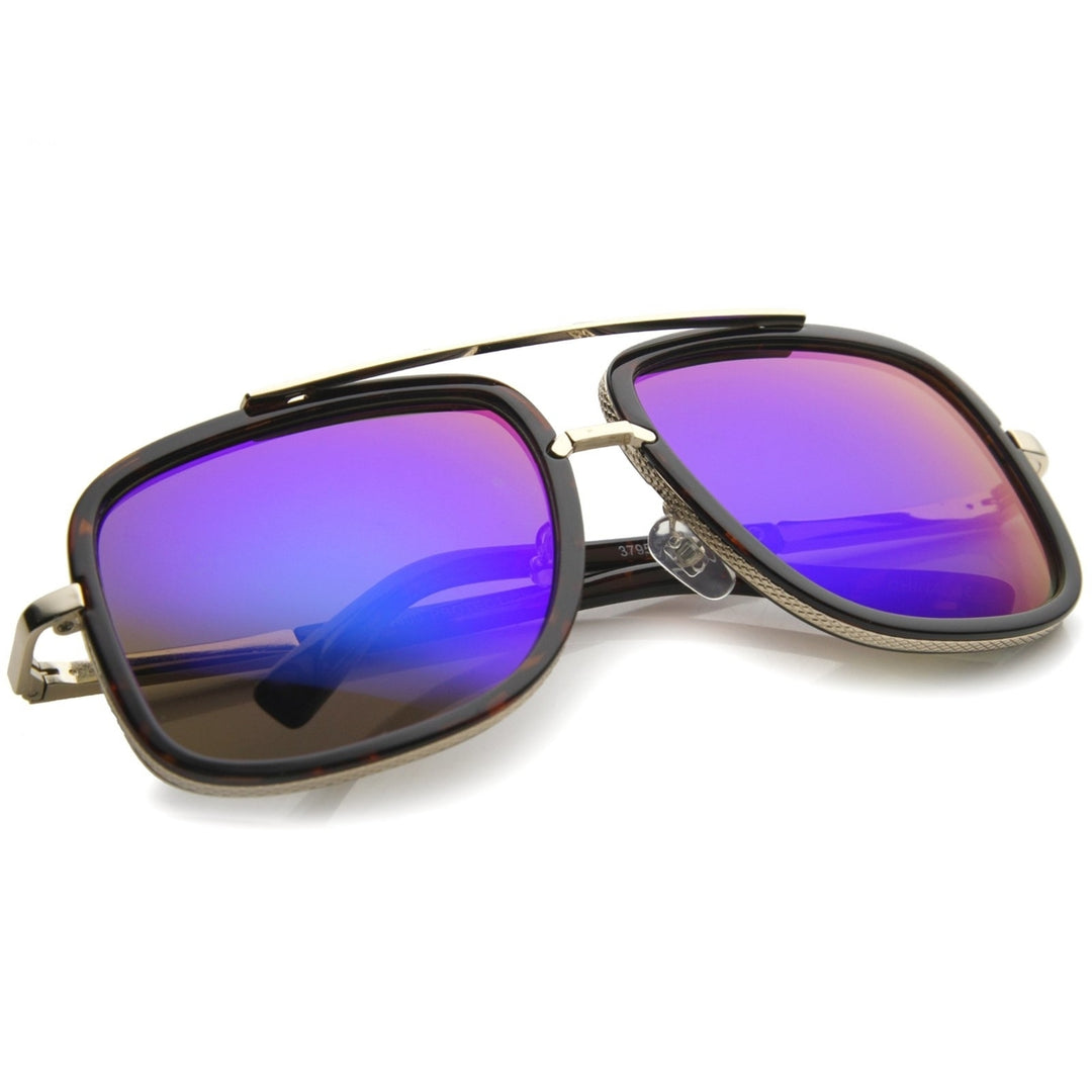 Modern Brow Bar Color Mirror Lens Oversize Square Aviator Sunglasses 59mm Image 4