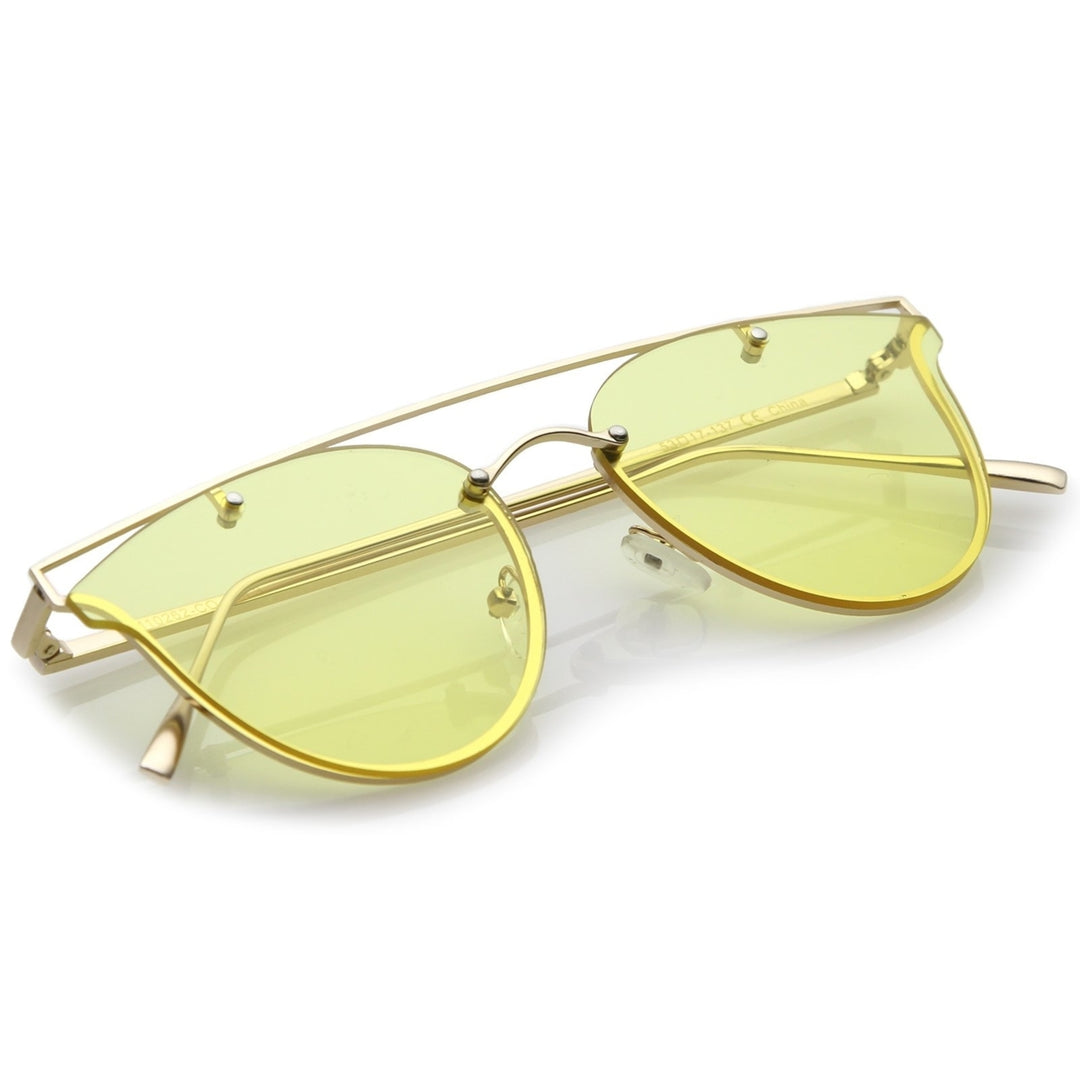 Modern Crossbar Horn Rimmed Round Flat Lens Rimless Sunglasses 52mm Image 4