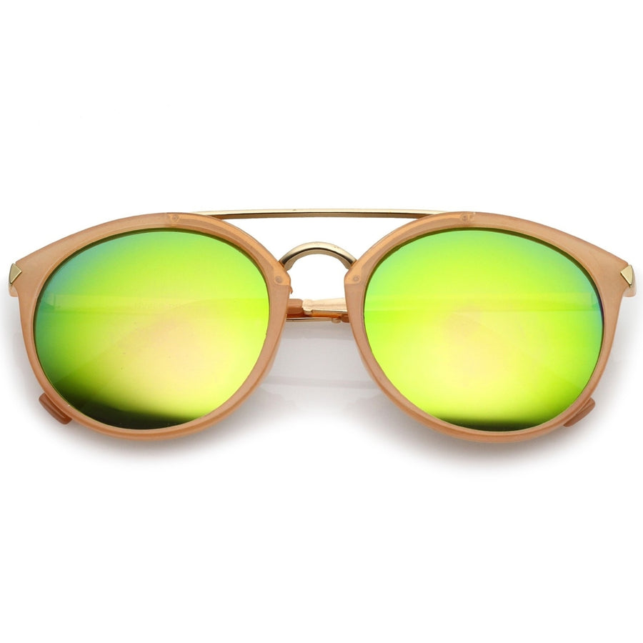 Modern Double Bridge Colored Mirror Lens Round Aviator Sunglasses 57mm Image 1