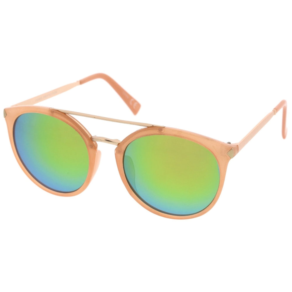 Modern Double Bridge Round Aviator Sunglasses 57mm Colored Mirror Lens UV400 Image 2