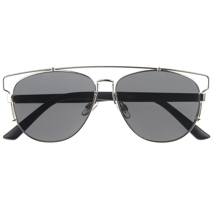 Modern Fashion Full Metal Crossbar Technologic Flat Lens Aviator Sunglasses 54mm Image 1