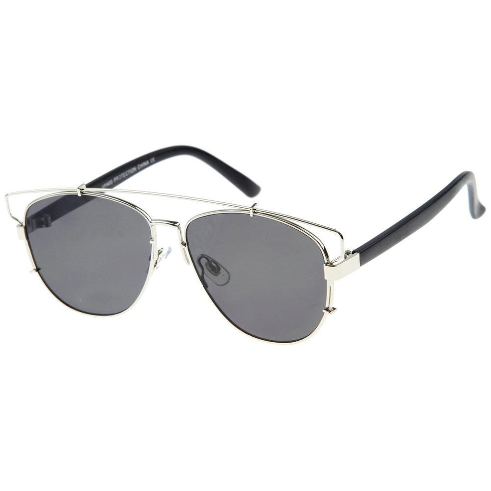 Modern Fashion Full Metal Crossbar Technologic Flat Lens Aviator Sunglasses 54mm Image 2
