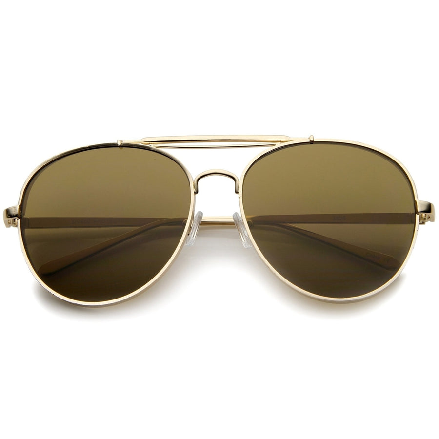 Modern Fashion Flat Lens Full Metal Side Cover Frame Double Bridged Aviator Sunglasses Image 1