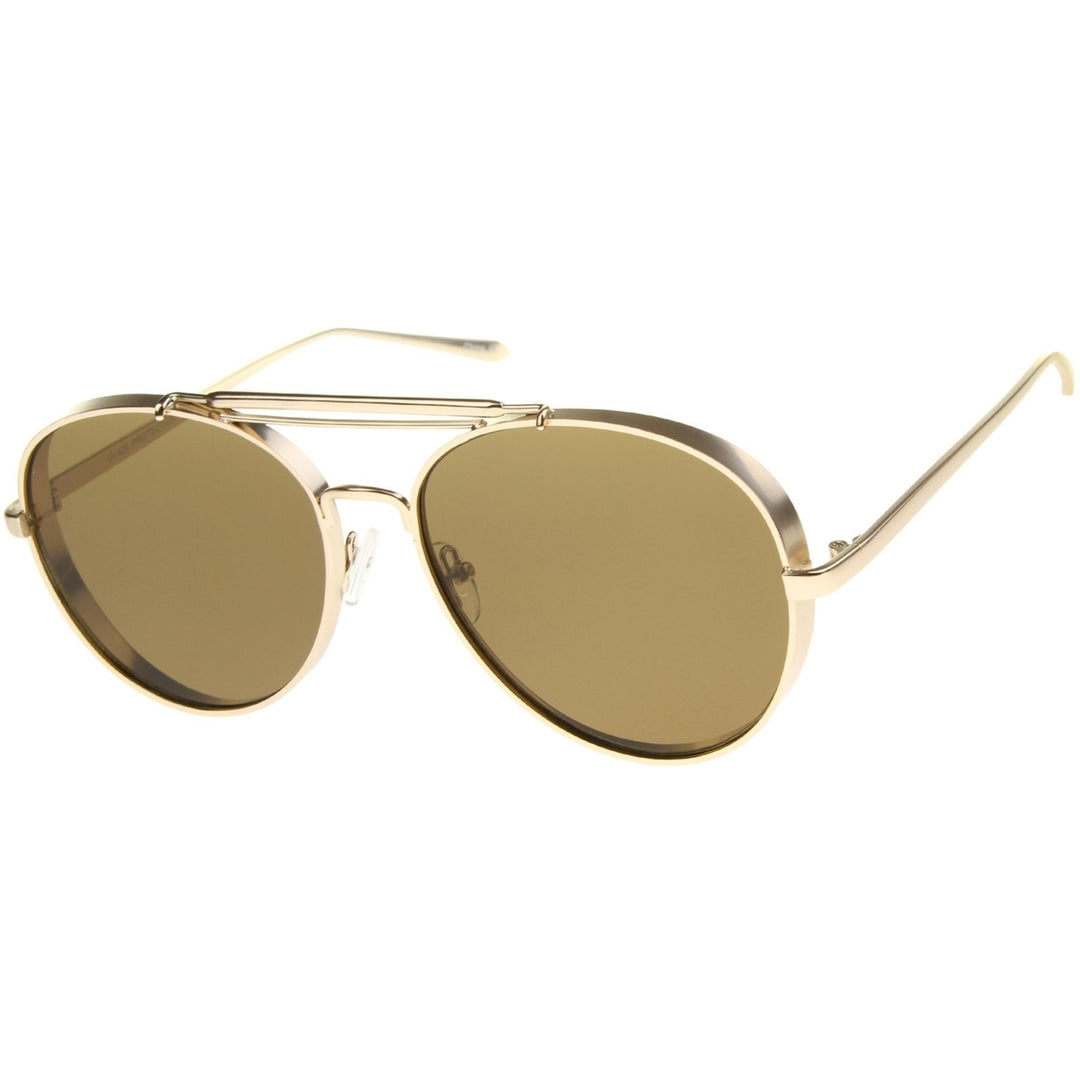 Modern Fashion Flat Lens Full Metal Side Cover Frame Double Bridged Aviator Sunglasses Image 2