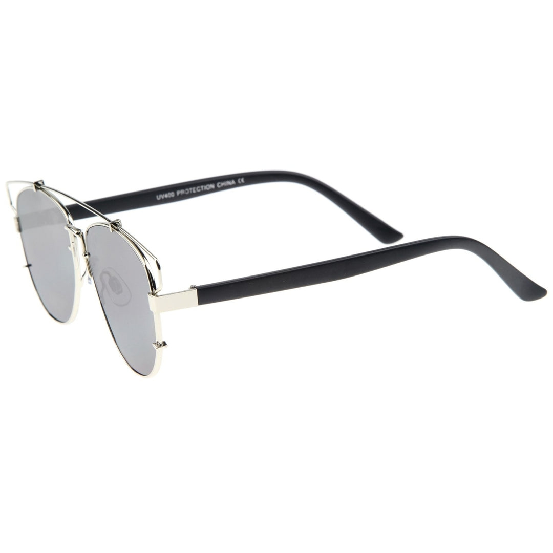 Modern Fashion Full Metal Crossbar Technologic Flat Lens Aviator Sunglasses 54mm Image 3