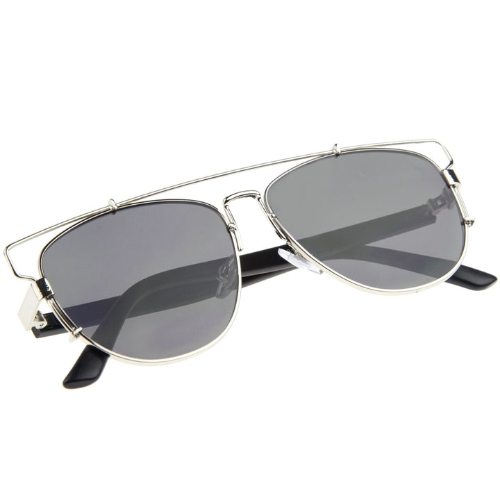Modern Fashion Full Metal Crossbar Technologic Flat Lens Aviator Sunglasses 54mm Image 4