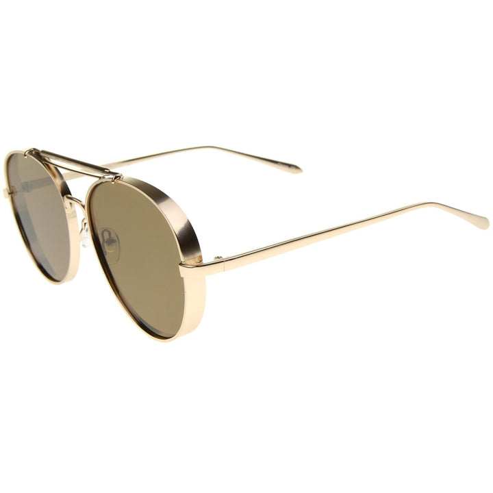 Modern Fashion Flat Lens Full Metal Side Cover Frame Double Bridged Aviator Sunglasses Image 3