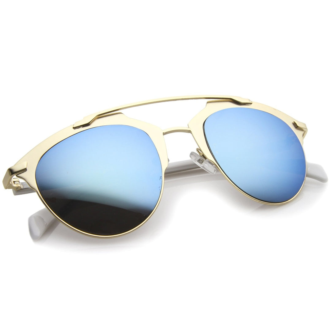 Modern Fashion Metal Double Bridge Mirror Lens Pantos Aviator Sunglasses 50mm Image 4