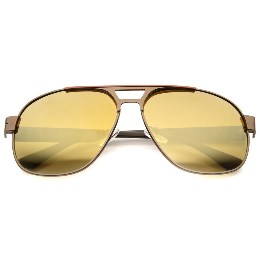Modern Flat Top Crossbar Mirror Lens Metal Square Aviator Sunglasses 59mm Image 1