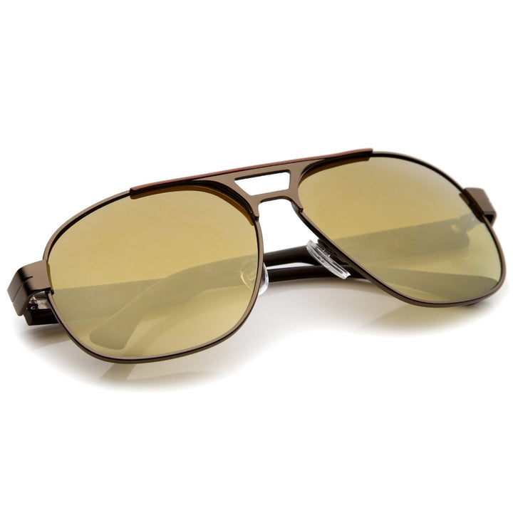 Modern Flat Top Crossbar Mirror Lens Metal Square Aviator Sunglasses 59mm Image 4
