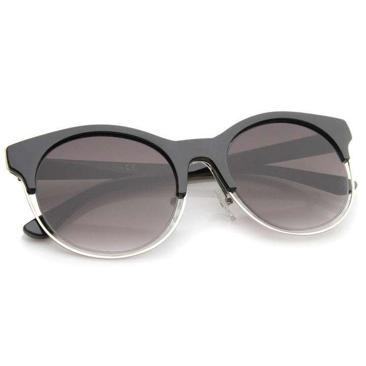 Modern Half Frame Metal Trim Round Cat Eye Sunglasses 53mm Image 4