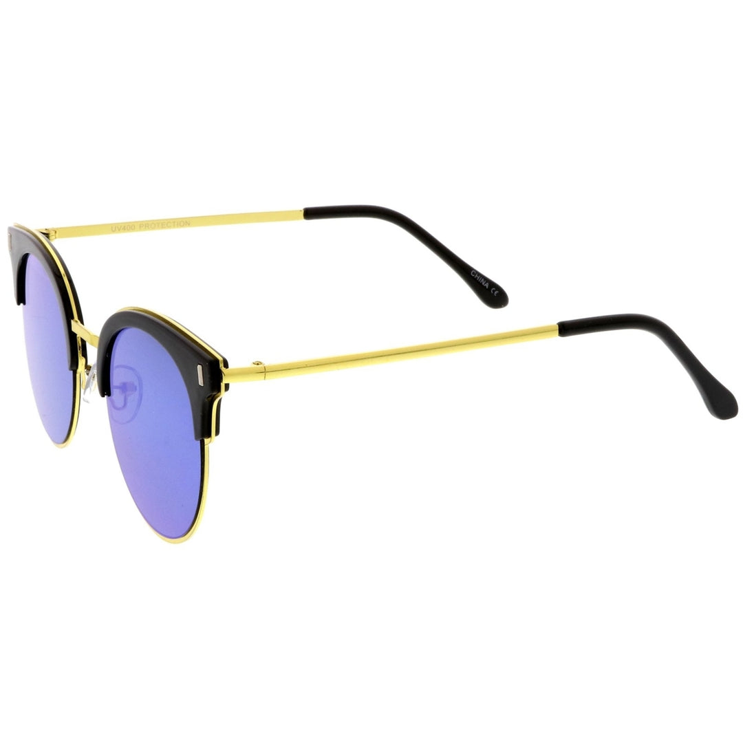 Modern Half Frame Round Colored Mirror Flat Lens Horn Rimmed Sunglasses 49mm Image 3