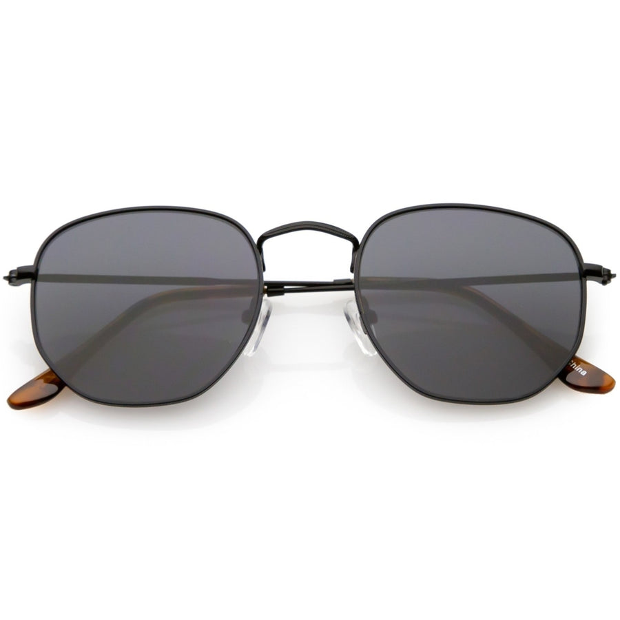 Modern Hexagonal Sunglasses Slim Metal Arms Neutral Colored Flat Lens 51mm Image 1