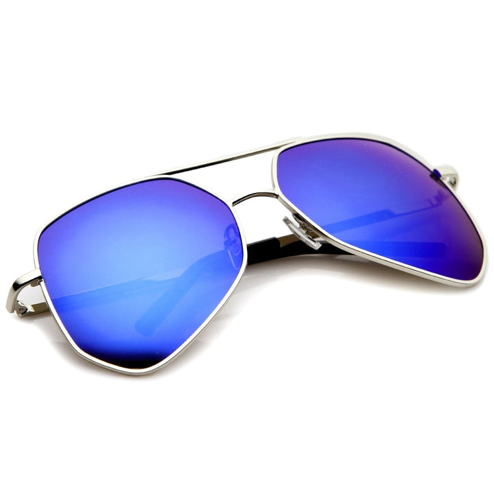 Modern Hexagonal Geometric Metal Crossbar Mirror Lens Aviator Sunglasses 60mm Image 4