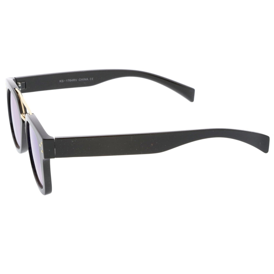 Modern Horn Rim Metal Crossbar Square Flat Mirrored Lens Aviator Sunglasses 48mm Image 3