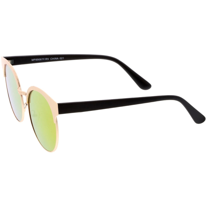 Modern Horn Rimmed Colored Mirror Flat Round Lens Half Frame Sunglasses 52mm Image 3