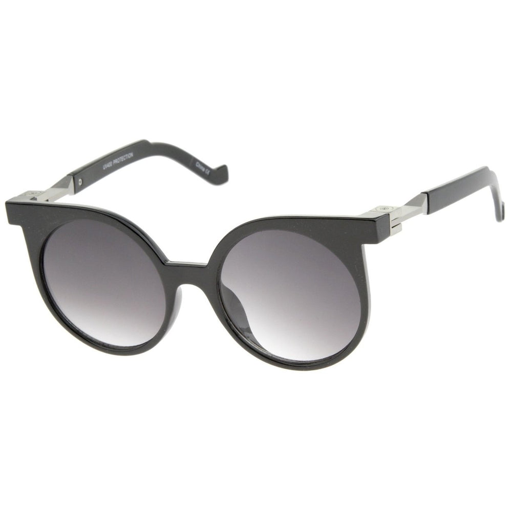 Modern Horn Rimmed Neutral-Colored Flat Lens Round Sunglasses 50mm Image 2