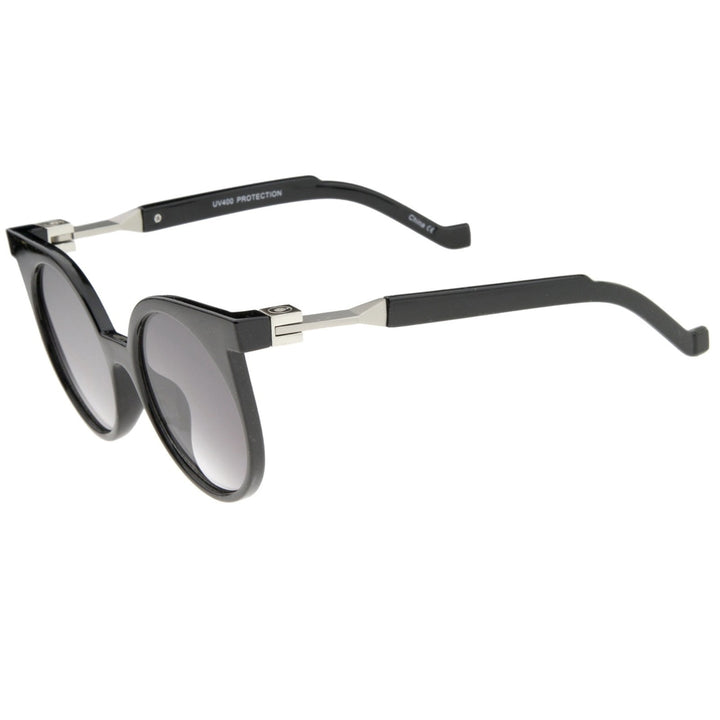 Modern Horn Rimmed Neutral-Colored Flat Lens Round Sunglasses 50mm Image 3