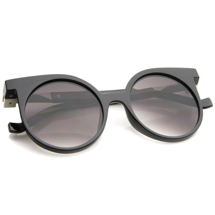 Modern Horn Rimmed Neutral-Colored Flat Lens Round Sunglasses 50mm Image 4
