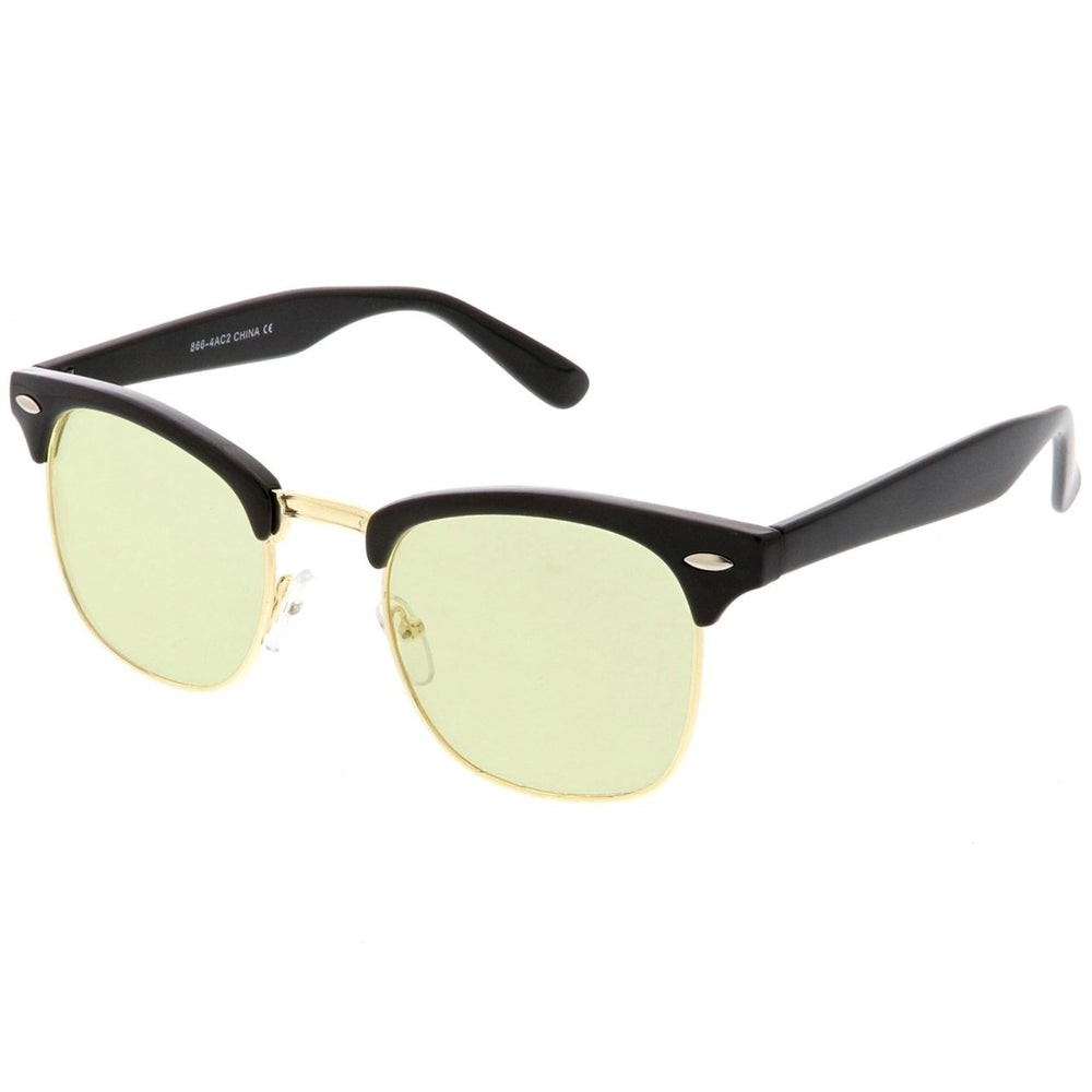 Modern Horn Rimmed Sunglasses Semi Rimless Color Tinted Square Lens 49mm Image 2