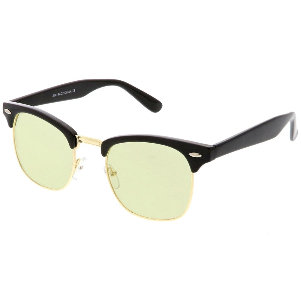 Modern Horn Rimmed Semi Rimless Sunglasses Tinted Square Lens 49mm UV Protection Image 2