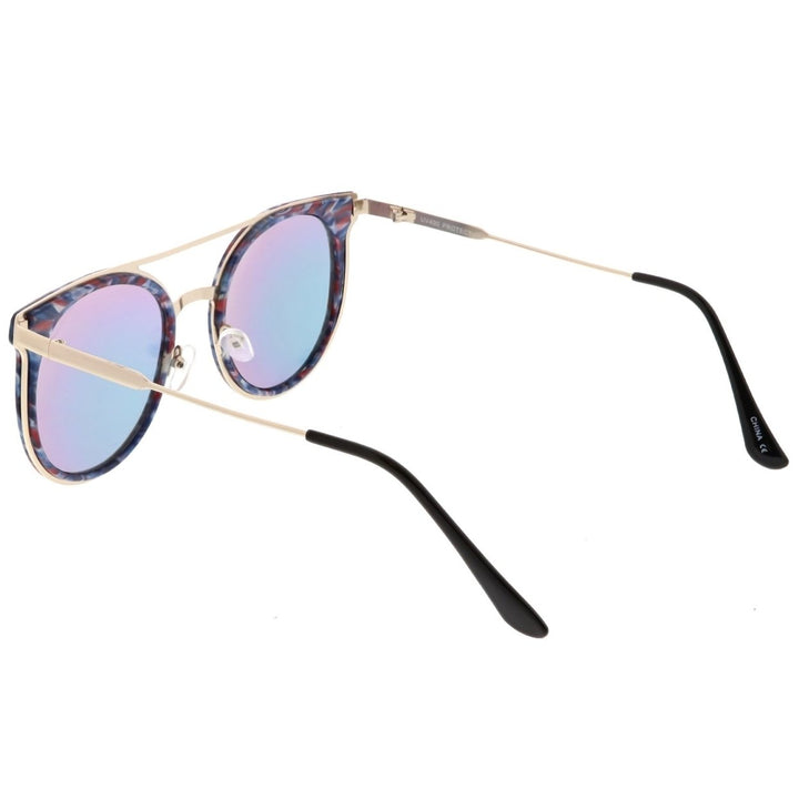 Modern Horn Rimmed Sunglasses Sleek Double Nose Bridge Round Color Mirrored Lens 51mm Image 4