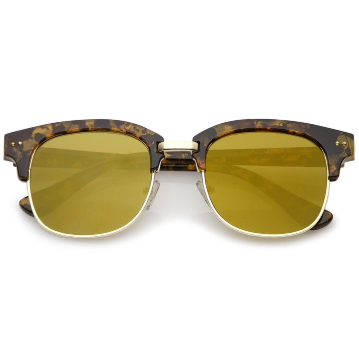 Modern Marble Print Horn Rimmed Mirrored Square Flat Lens Half Frame Sunglasses 51mm Image 1