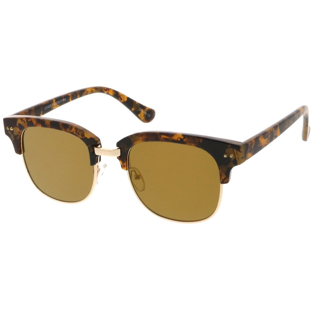 Modern Marble Print Horn Rimmed Mirrored Square Flat Lens Half Frame Sunglasses 51mm Image 2