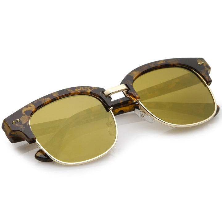 Modern Marble Print Horn Rimmed Mirrored Square Flat Lens Half Frame Sunglasses 51mm Image 4