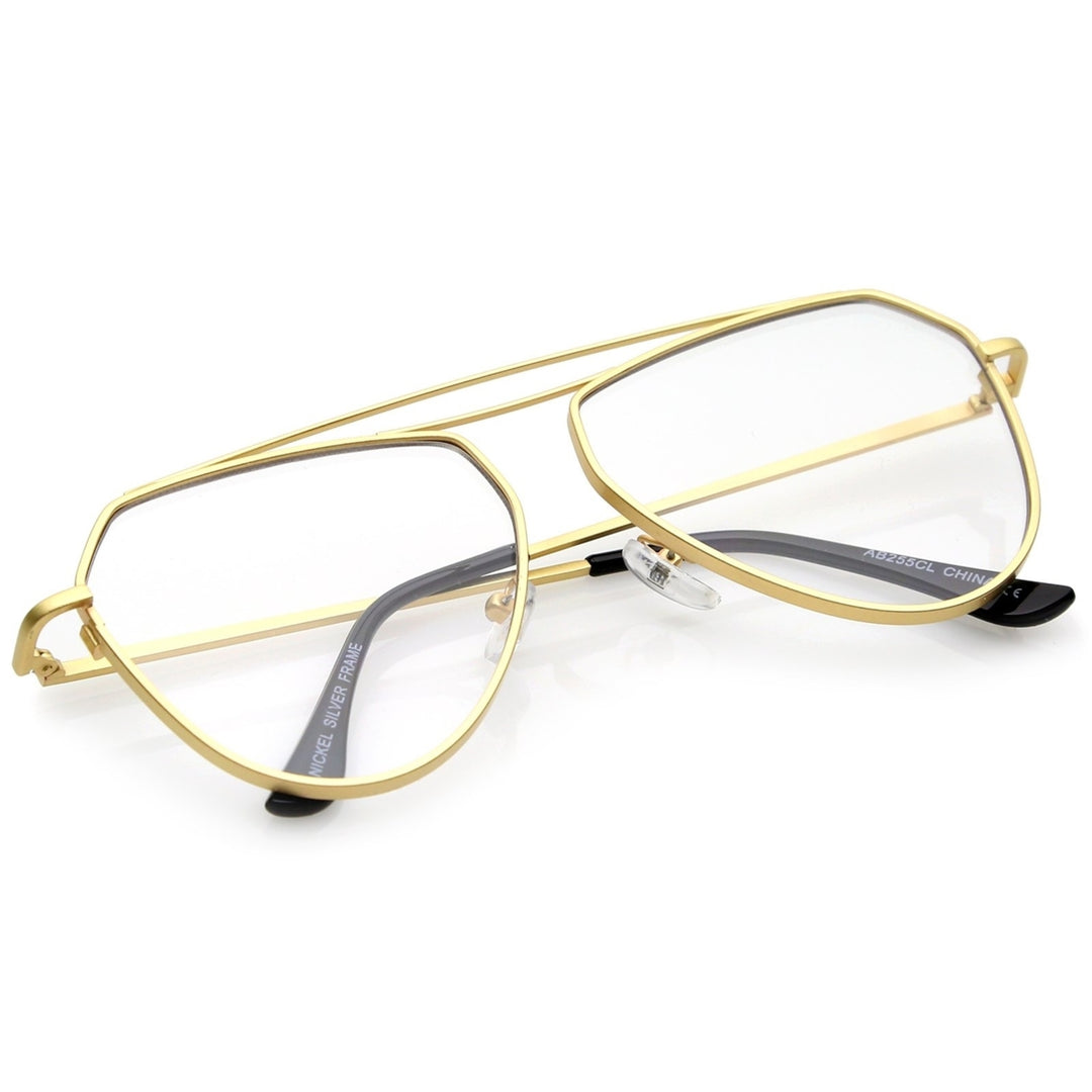 Modern Matte Metal Aviator Eyeglasses Clear Flat Lens 52mm Double Nose Bridge Image 4