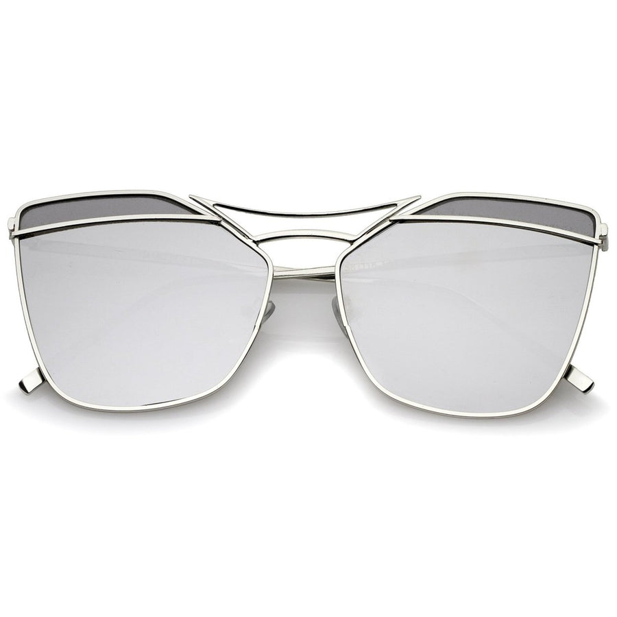 Modern Metal Double Nose Bridge Mirror Flat Lens Square Sunglasses 56mm Image 1