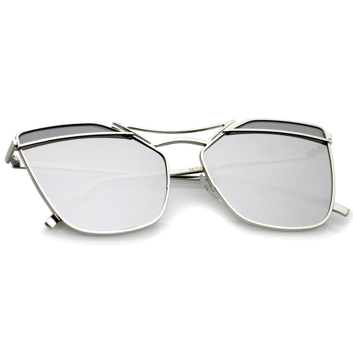 Modern Metal Double Nose Bridge Mirror Flat Lens Square Sunglasses 56mm Image 4