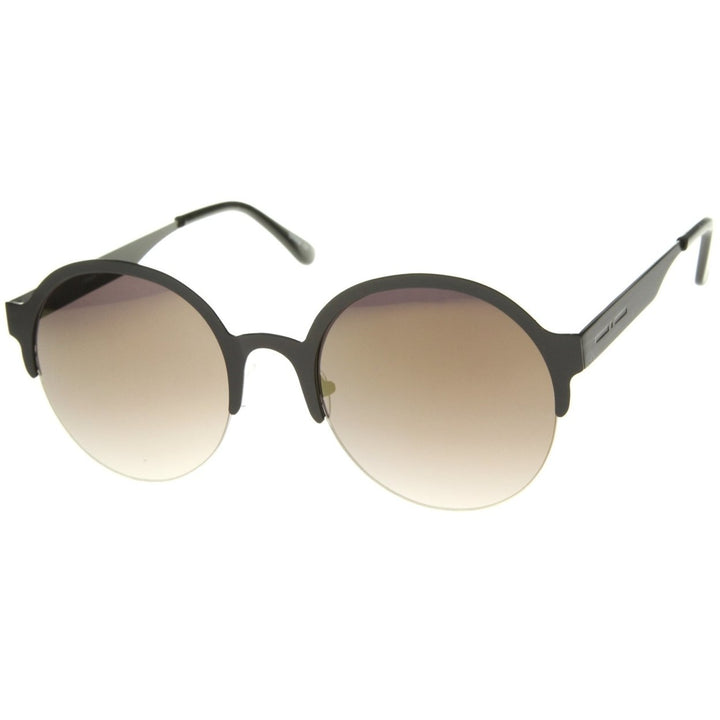 Modern Metal Half-Frame Color Mirrored Lens Round Sunglasses 55mm Image 2