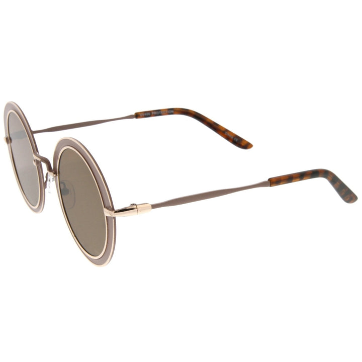 Modern Metal Frame Matte Border Colored Mirror Flat Lens Round Sunglasses 48mm Image 3