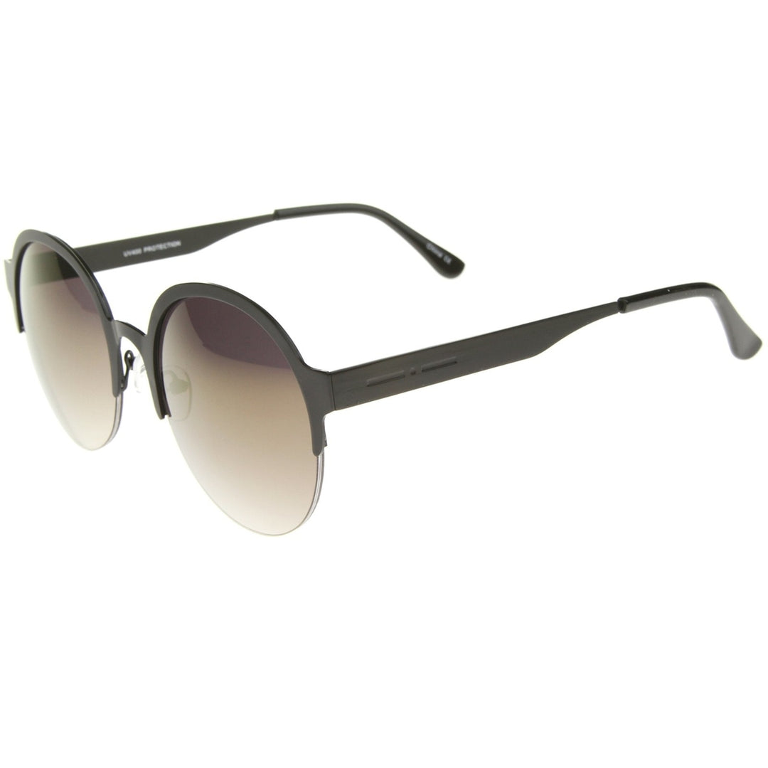 Modern Metal Half-Frame Color Mirrored Lens Round Sunglasses 55mm Image 3