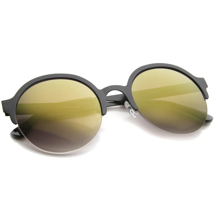 Modern Metal Half-Frame Color Mirrored Lens Round Sunglasses 55mm Image 4