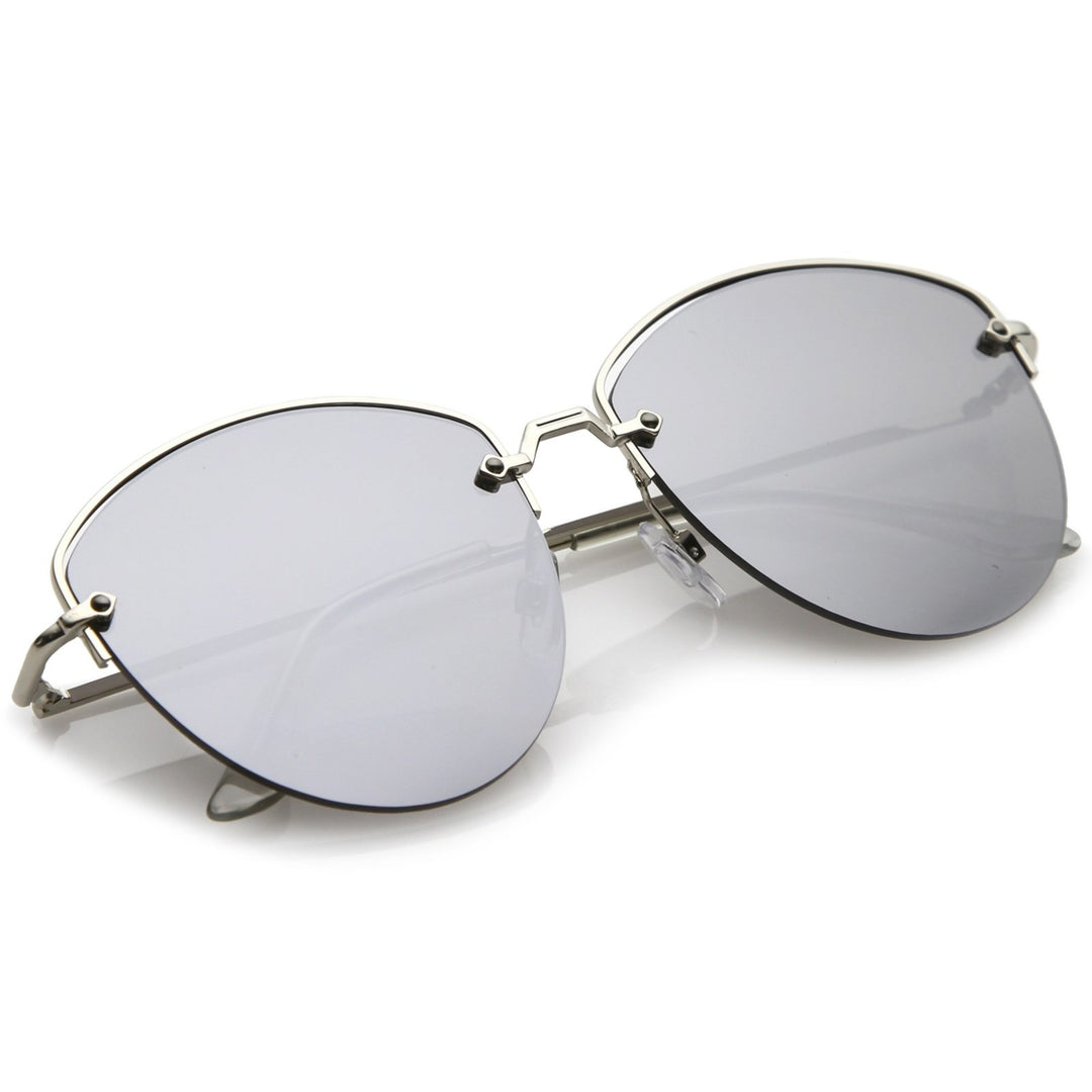 Modern Metal Nose Bridge Mirrored Flat Lens Semi-Rimless Sunglasses 60mm Image 4