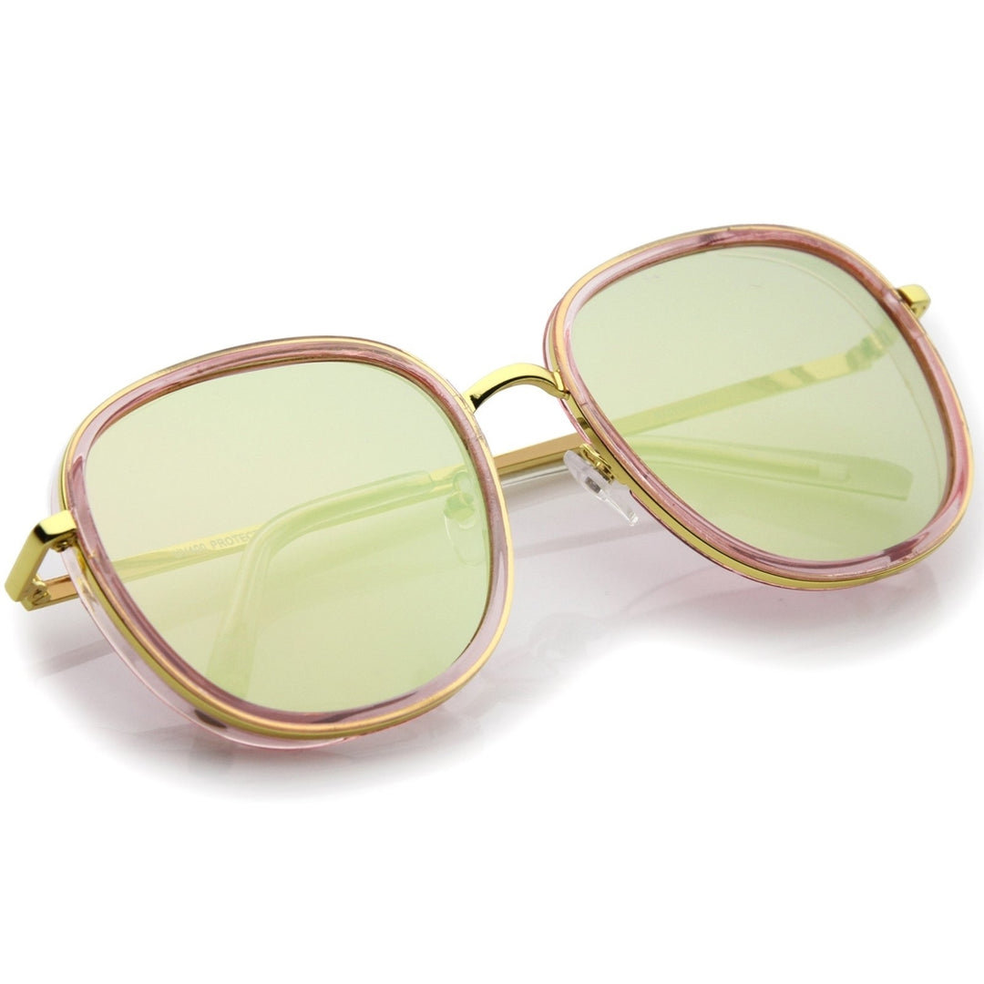 Modern Metal Temple Trim Colored Mirror Flat Lens Square Sunglasses 55mm Image 4