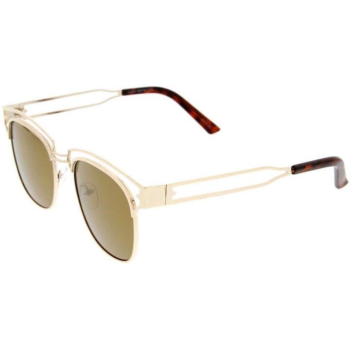 Modern Open Metal Colored Mirror Square Flat Lens Horn Rimmed Sunglasses 53mm Image 3