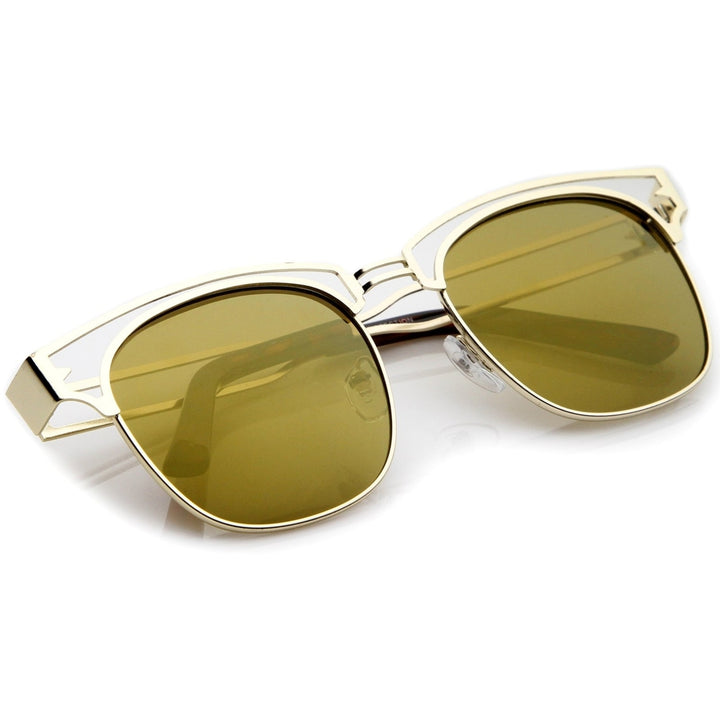 Modern Open Metal Colored Mirror Square Flat Lens Horn Rimmed Sunglasses 53mm Image 4