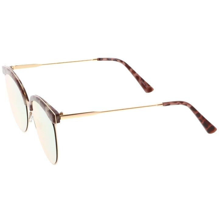 Modern Semi-Rimless Cat Eye Sunglasses Cutout Round Mirrored Flat Lens 55mm Image 3