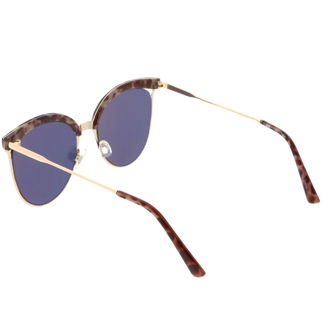 Modern Semi-Rimless Cat Eye Sunglasses Cutout Round Mirrored Flat Lens 55mm Image 4
