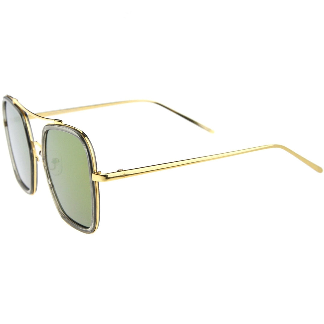 Modern Slim Temple Browbar Color Mirrored Flat Lens Square Sunglasses 52mm Image 3