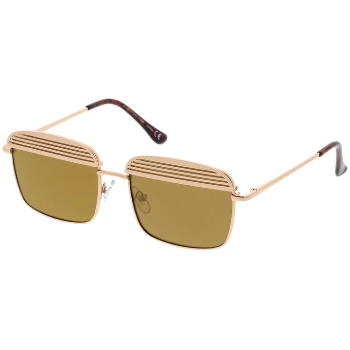 Modern Square Sunglasses With Ultra Slim Arms And Metal Covered Mirror Flat Lens 53mm Image 2