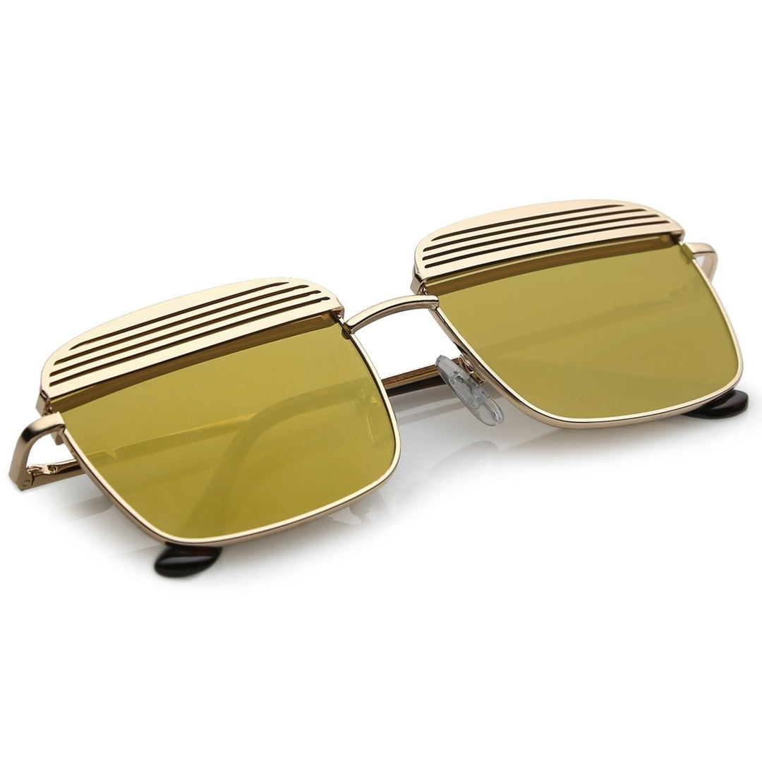 Modern Square Sunglasses With Ultra Slim Arms And Metal Covered Mirror Flat Lens 53mm Image 4